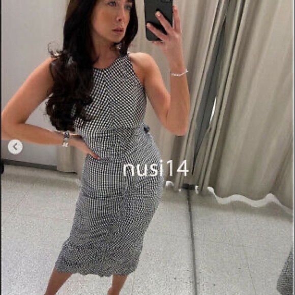 Zara Gngham Midi Dress XS Black White - Picture 4 of 9